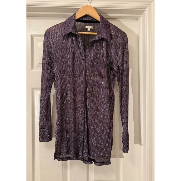 Pilcro Tops - Pilcro Button Down Shirt Womens XS Purple Metallic Shimmer Glam Long Sleeve Top